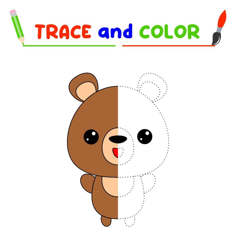 tracer et colorier l'animal. une feuille de formation pour les enfants d'âge préscolaire.tâches éducatives pour les enfants.livre de coloriage d'ours vecteur