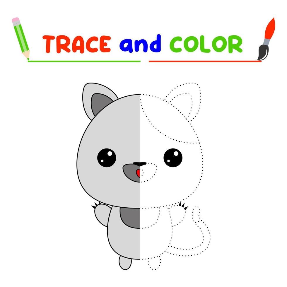 tracer et colorier l'animal. une feuille de formation pour les enfants d'âge préscolaire.tâches éducatives pour le livre de coloriage kids.cat vecteur