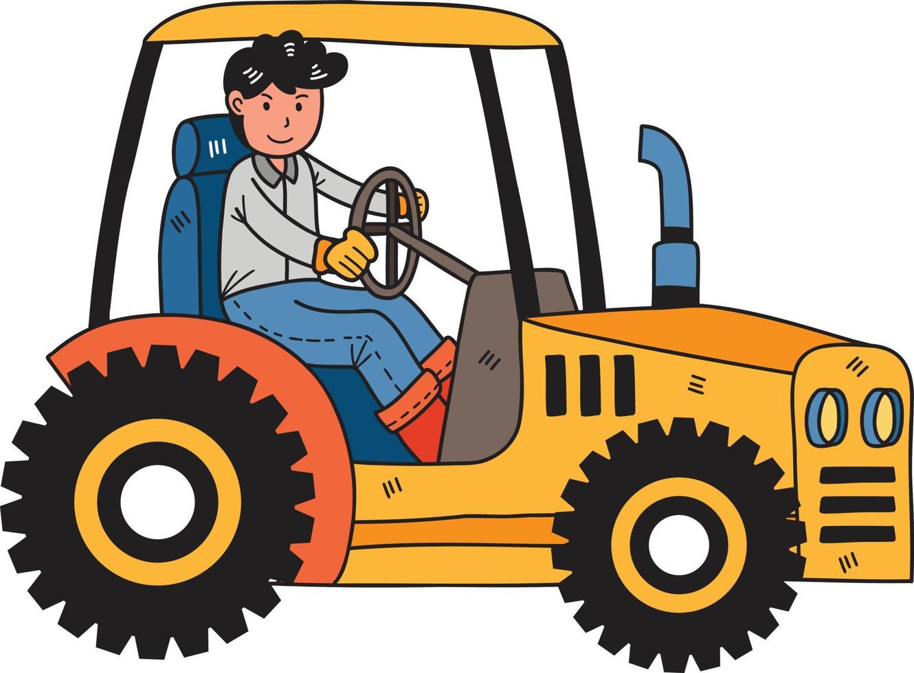 agriculteur dessiné à la main conduisant une illustration de tracteur vecteur