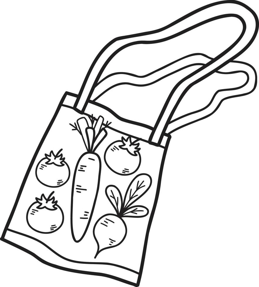 sac dessiné à la main avec des fruits et légumes à l'intérieur de l'illustration vecteur