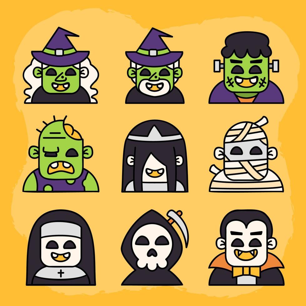 collection d'éléments de personnages de monstres d'halloween. vecteur