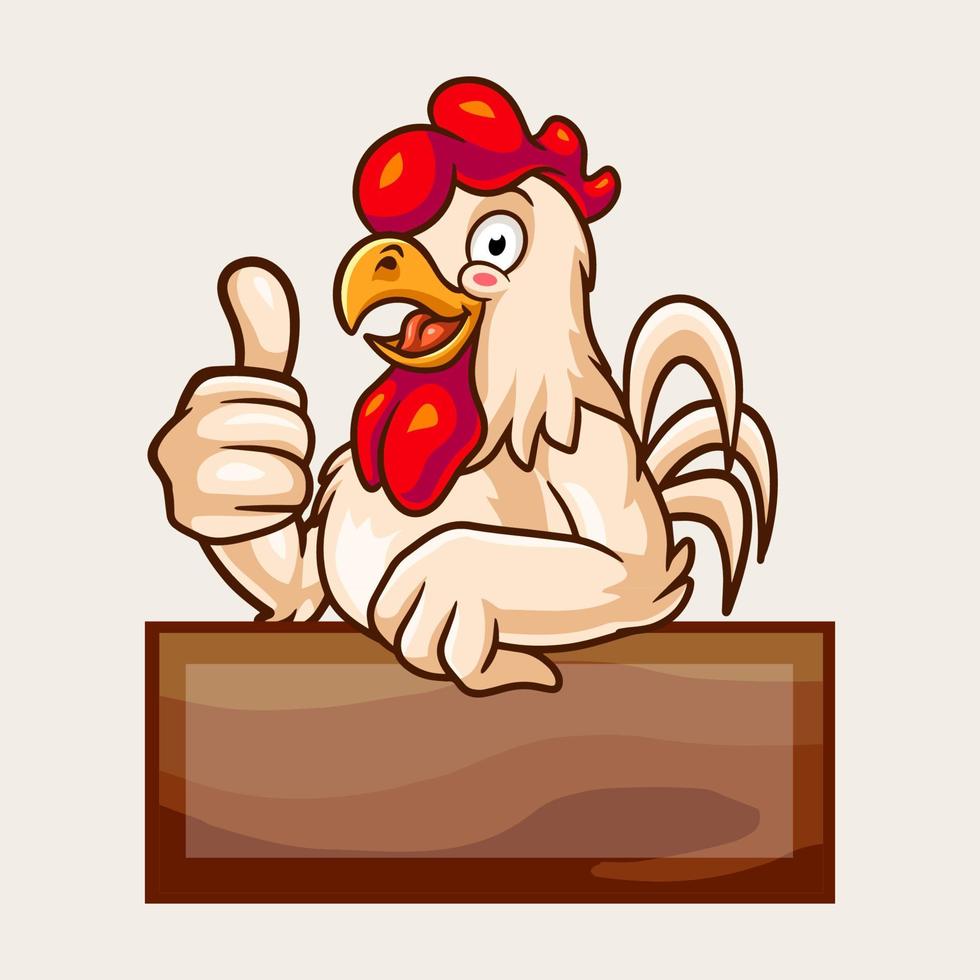 personnage de dessin animé de logo de poulet. poulet coq dessin animé mignon donne les pouces vers le haut. illustration de logo vectoriel. vecteur