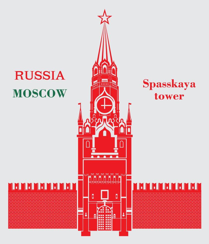 tour spasskaya du kremlin de moscou en couleur rouge vecteur