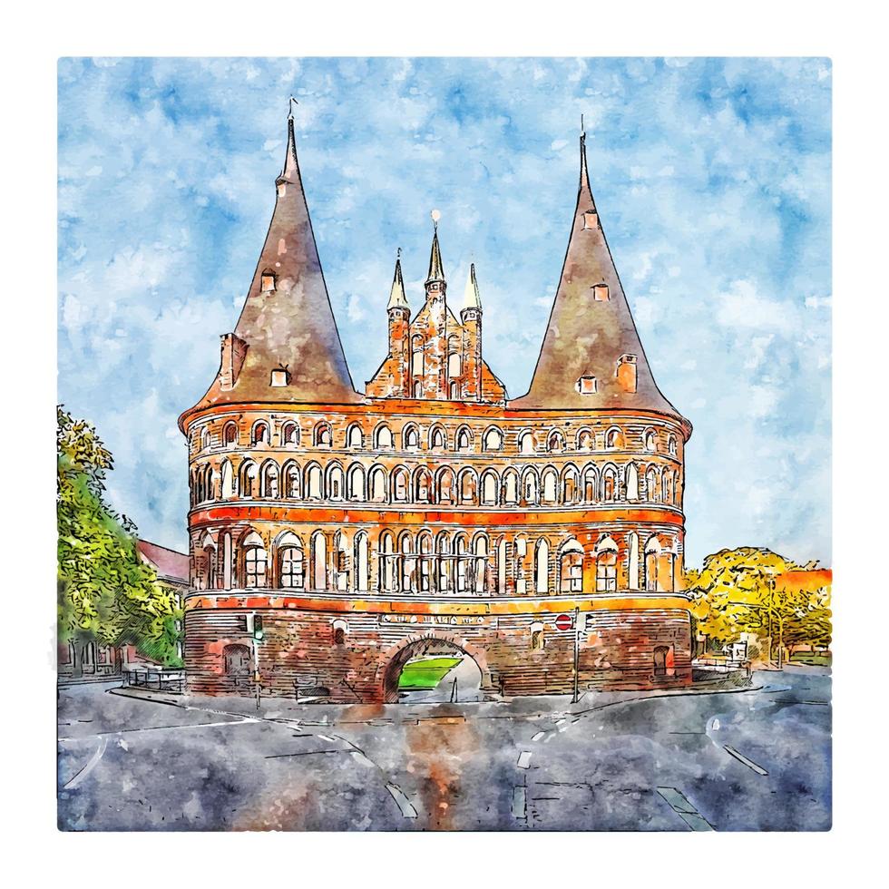 lubeck allemagne croquis aquarelle illustration dessinée à la main vecteur