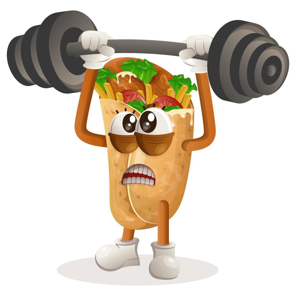 adorable mascotte de burrito en musculation avec des haltères vecteur