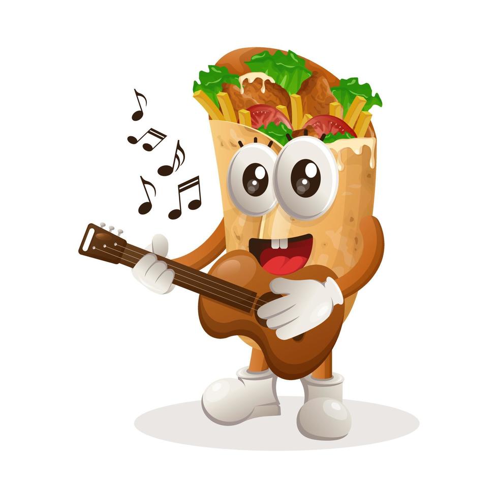 mascotte mignonne de burrito jouant de la guitare vecteur