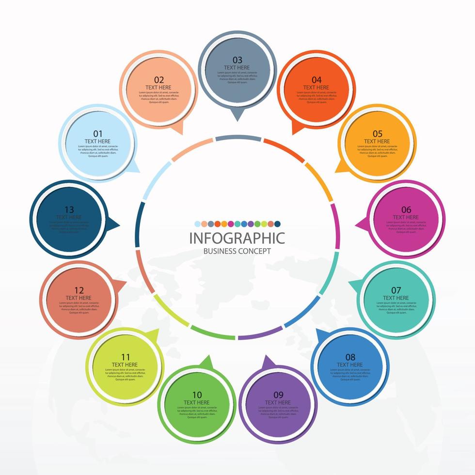 modèle d'infographie de cercle de base avec 13 étapes, processus ou options, diagramme de processus, utilisé pour le diagramme de processus, les présentations, la mise en page du flux de travail, l'organigramme, l'infographie. vecteur