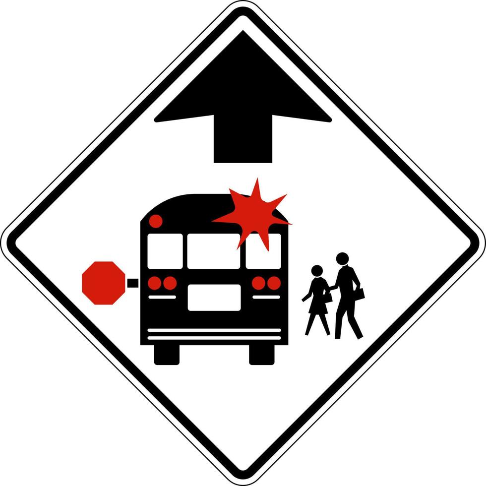 Arrêt d'autobus scolaire devant signe sur fond blanc vecteur