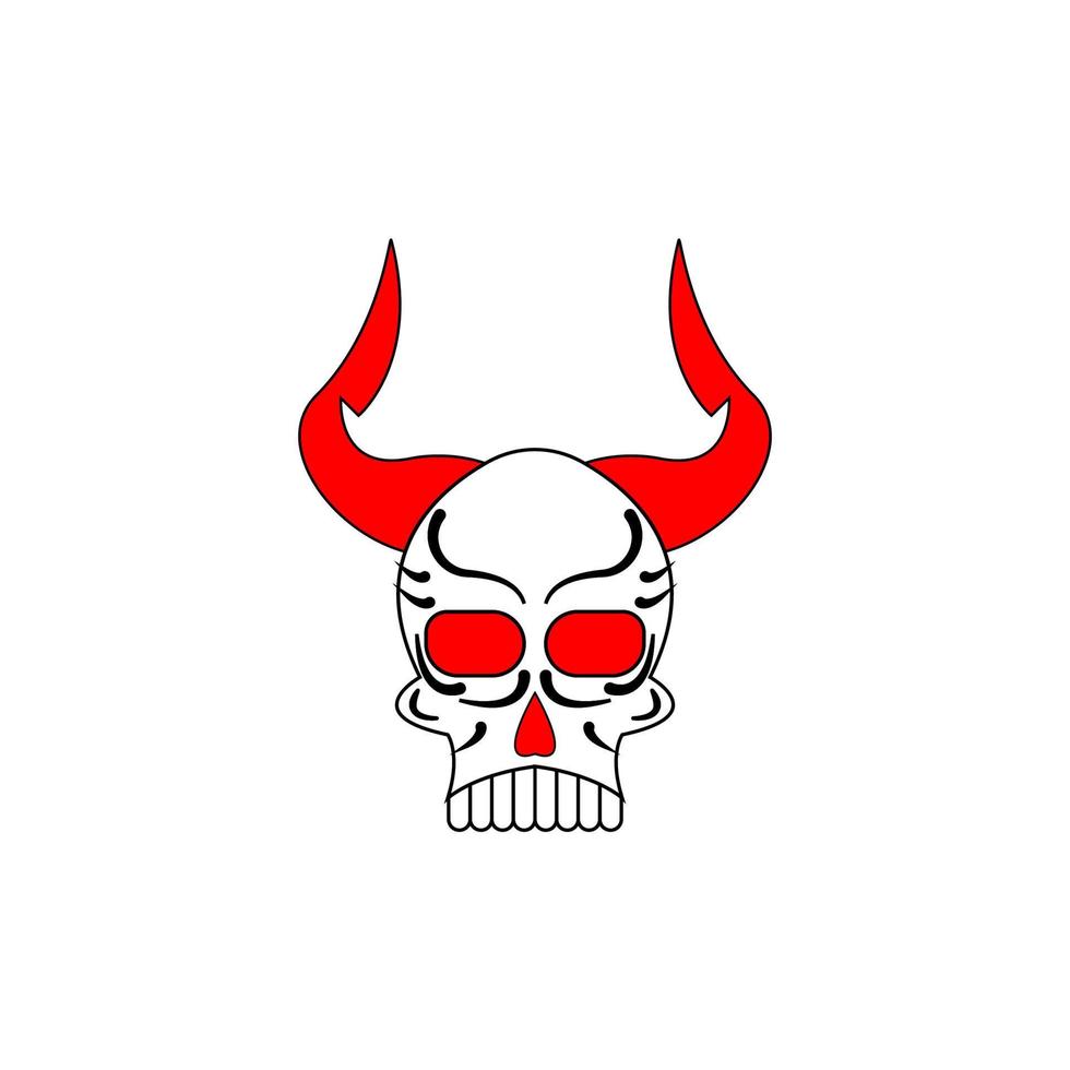 tête de mort avec logo icône cornes et yeux rouges vecteur