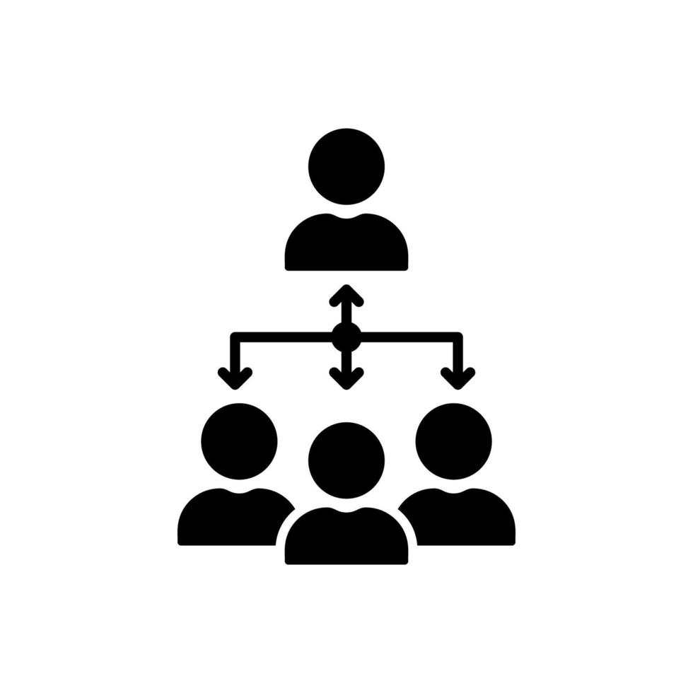 coordonner l'icône de silhouette de personnes d'équipe. pictogramme noir de coordination de groupe d'entreprise. icône d'organisation d'entreprise de travail d'équipe de partenariat. illustration vectorielle isolée. vecteur