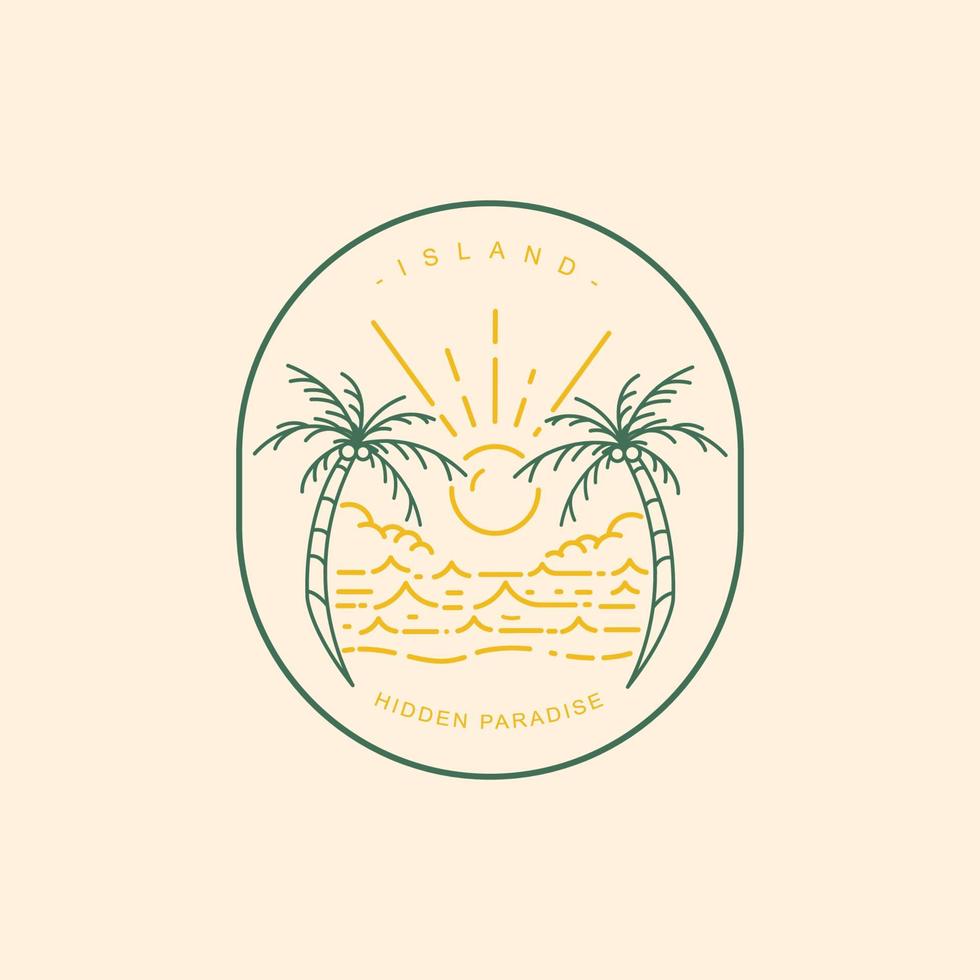 illustration de logo de paysage de paradis d'île sur la conception de style d'art en ligne vecteur