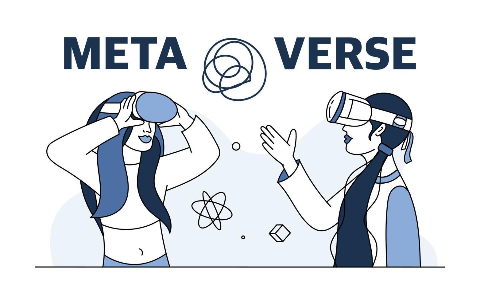 deux adolescentes dans des lunettes de réalité virtuelle. le concept de métaverse. technologies des jeux en réalité virtuelle. illustration vectorielle vecteur