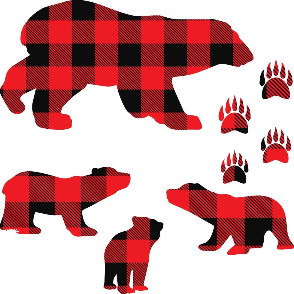 ensemble de plaid de buffle d'ours. illustration vectorielle animal des bois. clipart de bûcheron. vecteur