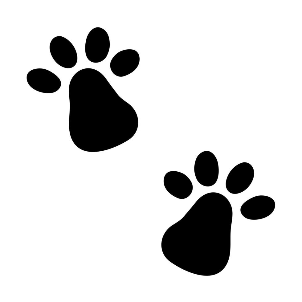 icône vectorielle à deux empreintes de pattes. empreinte noire d'un chien, chat, prédateur. illustration isolée sur blanc. symbole d'un animal sauvage ou domestique. traces d'animaux. clipart mignon pour les produits animaux, l'impression, les affiches vecteur