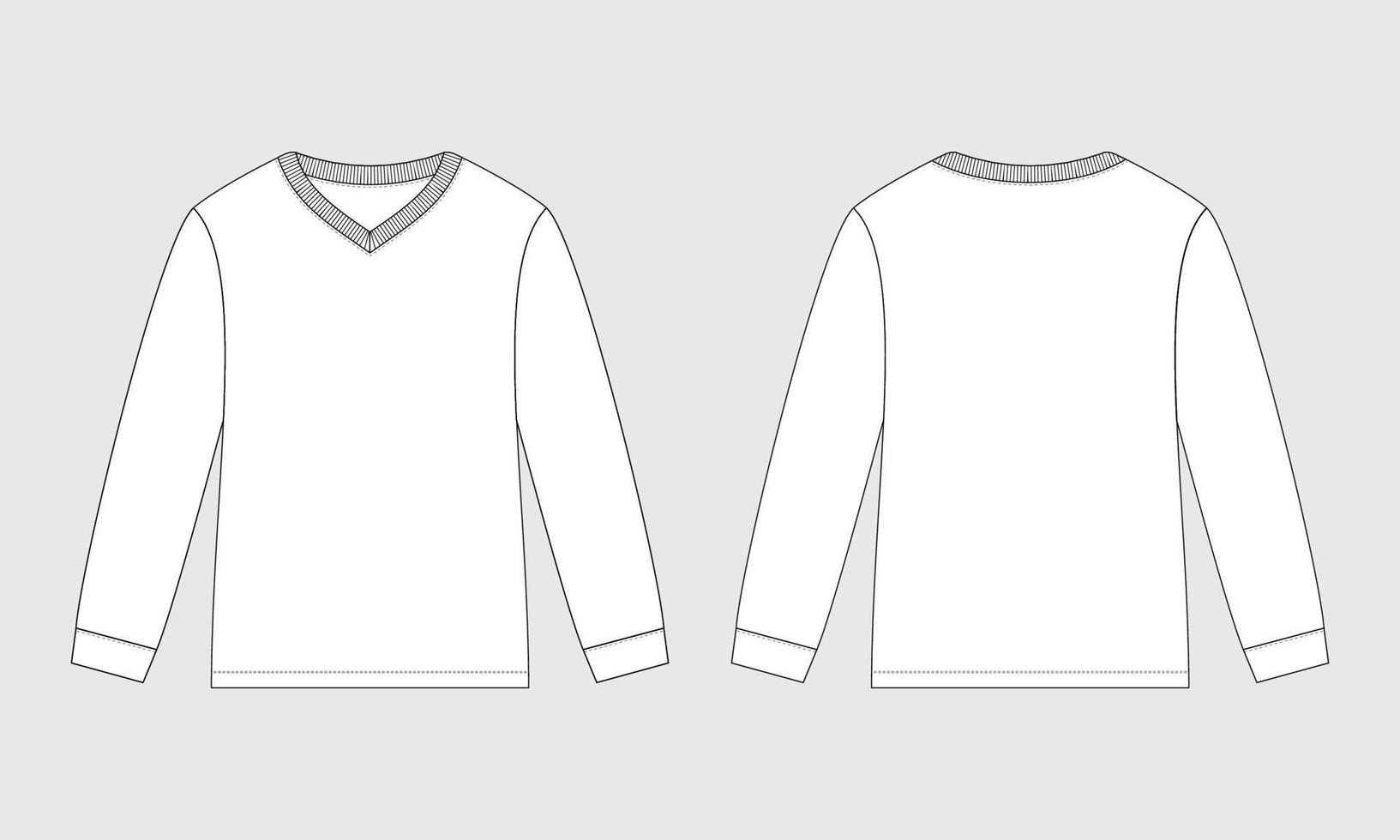 t-shirt col v manches longues illustration de mode technique croquis plat vecteur