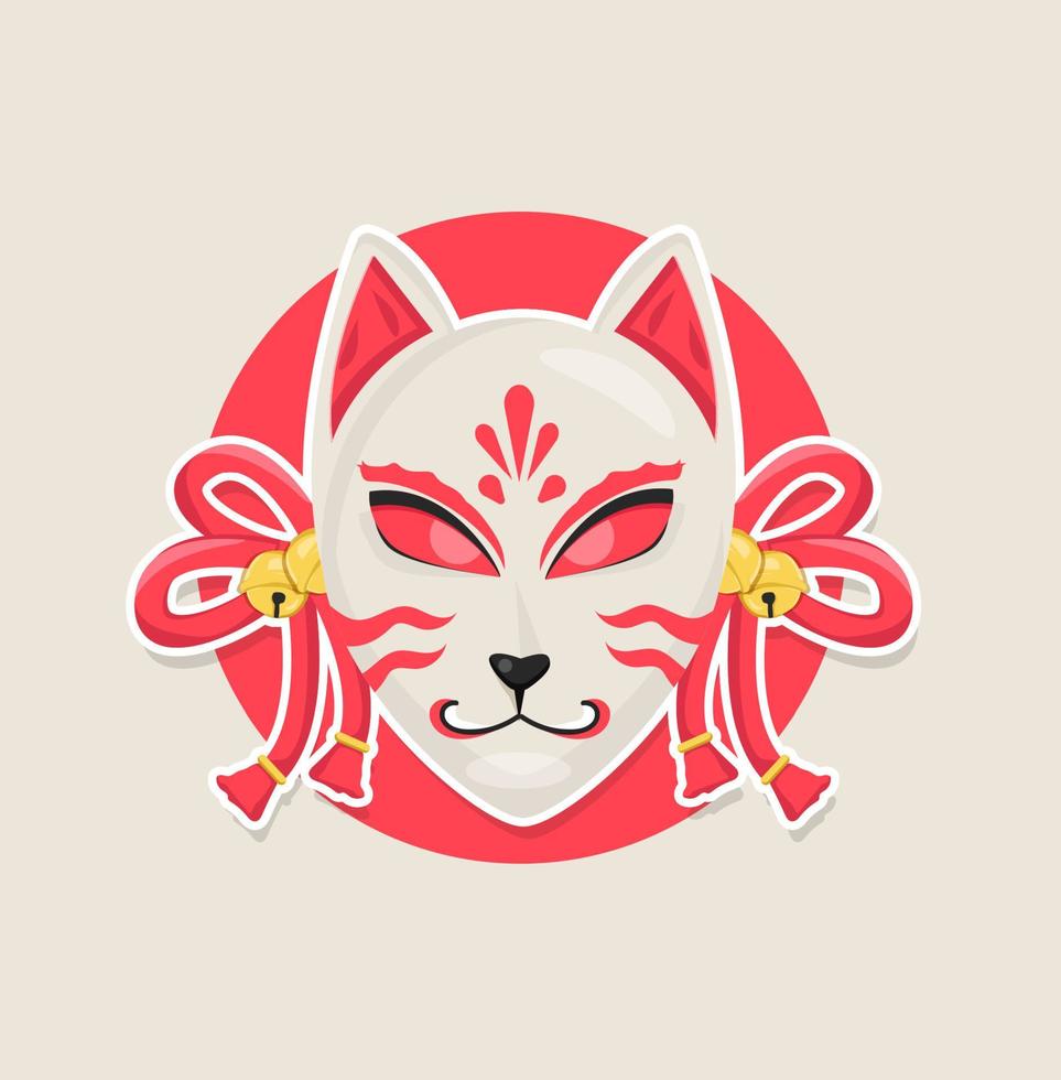 masque kitsune avec personnage de dessin animé d'épée. vecteur