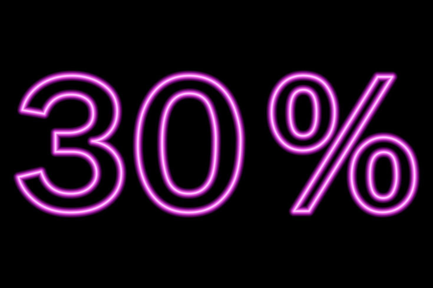 Inscription de 30 % sur fond noir. ligne rose dans un style néon. vecteur