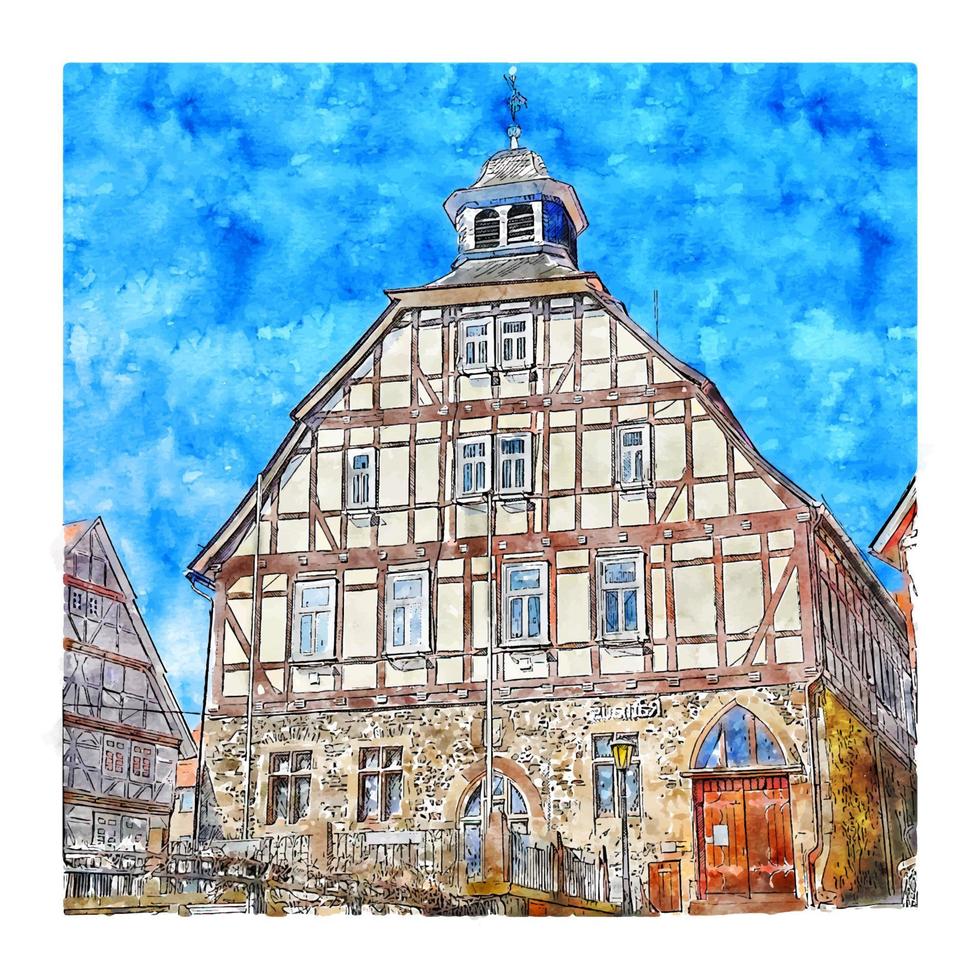 schwalm eder kreis allemagne croquis aquarelle illustration dessinée à la main vecteur