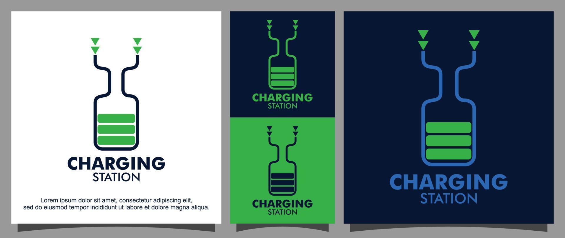 modèle de logo de station de charge de batterie de voiture électrique vecteur