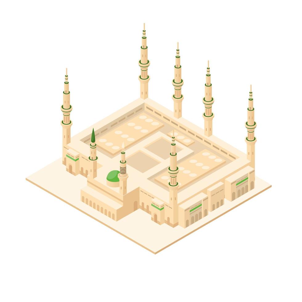 mosquée al masjid nabawi à médine arabie saoudite célèbre religion bâtiment historique illustration isométrique vecteur