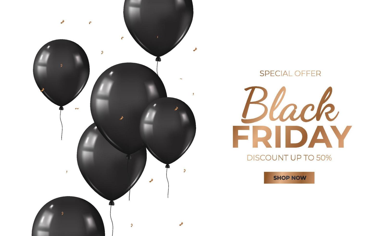 bannière de réduction de promotion de l'offre de vente du vendredi noir avec ballon volant noir réaliste de groupe 3d vecteur