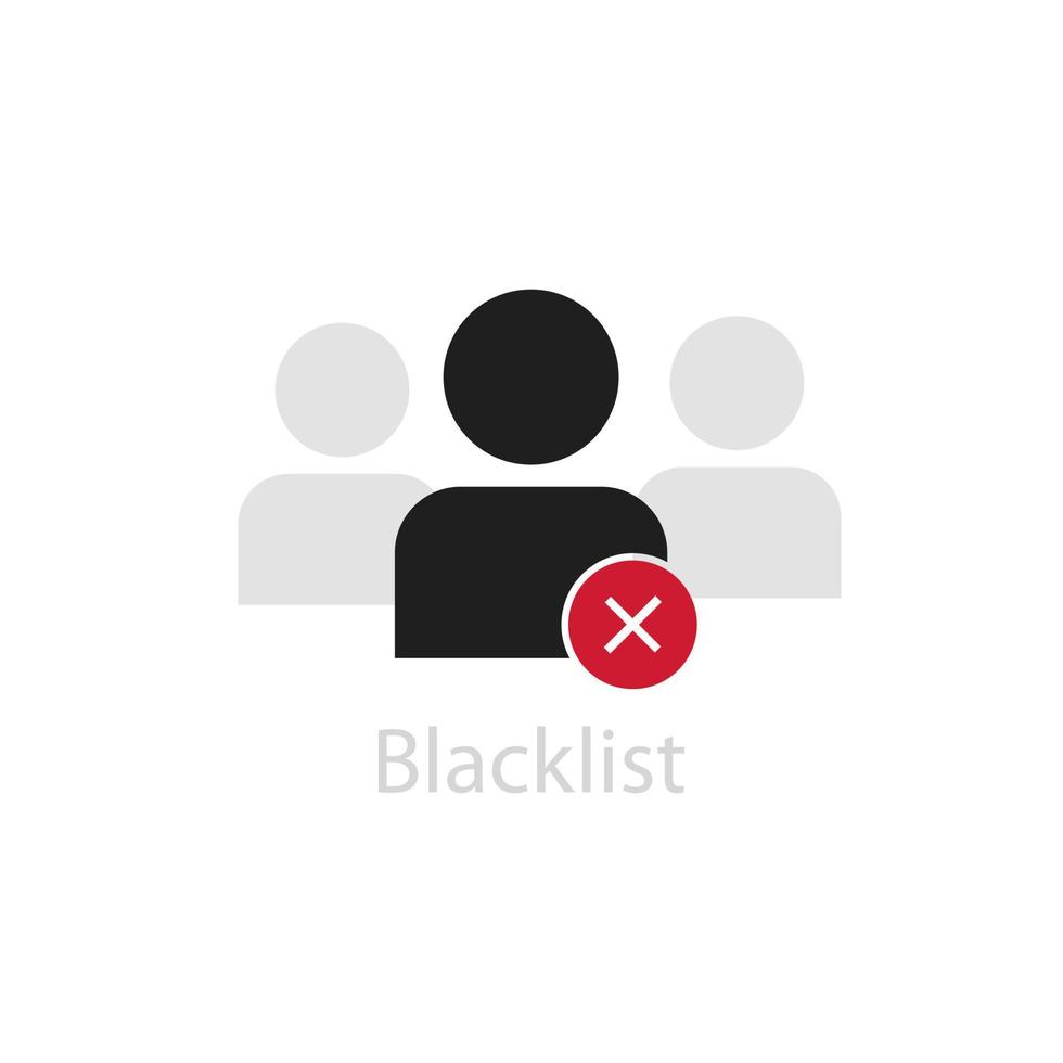 personnage sur liste noire. figure humaine noire abstraite avec symbole rouge introuvable accès bloqué à la liste interdite des abonnés pictogramme d'utilisateurs d'une connexion vectorielle non autorisée. vecteur