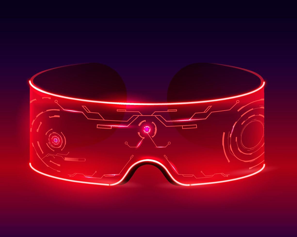 lunettes techno futuristes. appareils numériques néon cyberpunk pour les voyages en ligne rouges et la visualisation de vidéos. vecteur