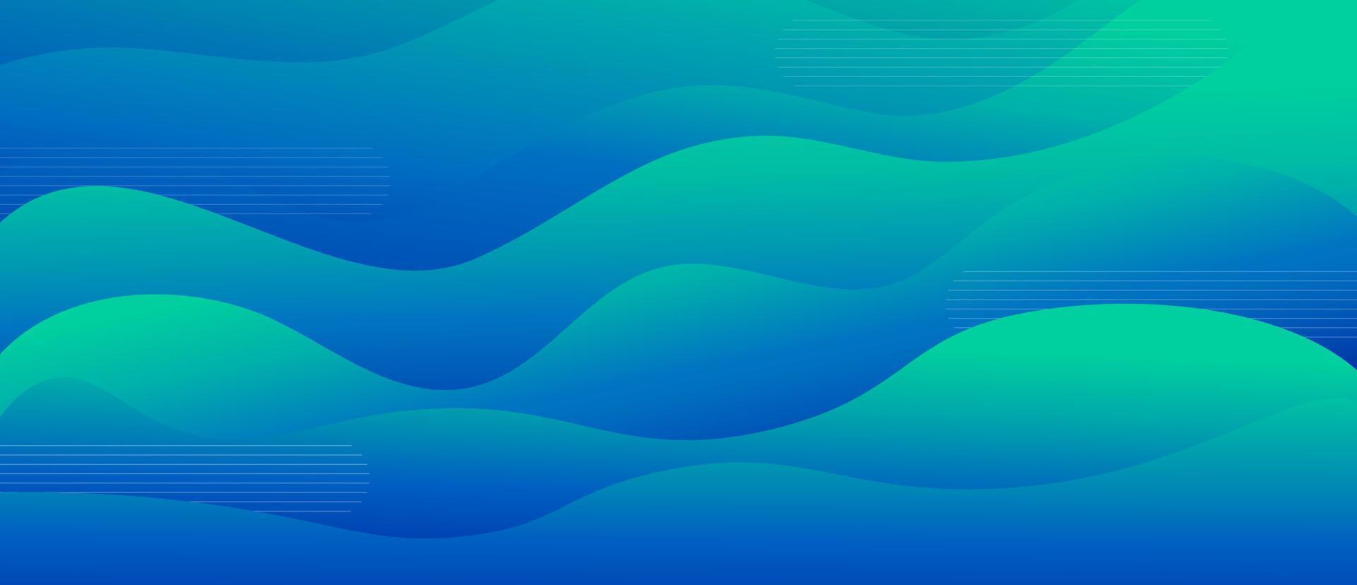 dégradé de fluide dynamique abstrait vague bleue et verte colorée avec illustration graphique vectorielle de ligne. conception décorative de flux de surface marine lumineuse futuriste vecteur