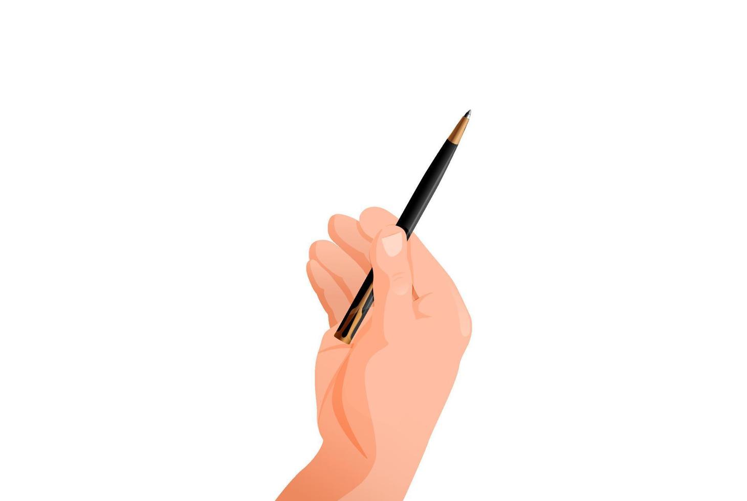 la main tient le stylo. symbole de signature pour un document important rédaction d'articles et de mémoires élégant crayon noir négociations commerciales communication vectorielle. vecteur