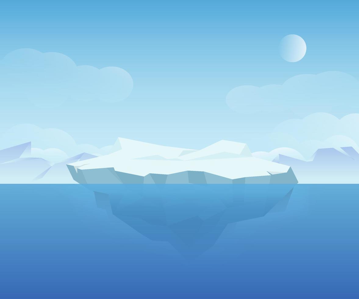 belle illustration graphique vectorielle de paysage de glace naturelle. eau de mer bleue claire avec montagne enneigée à la conception graphique de l'horizon. incroyable paysage naturel du nord polaire vecteur
