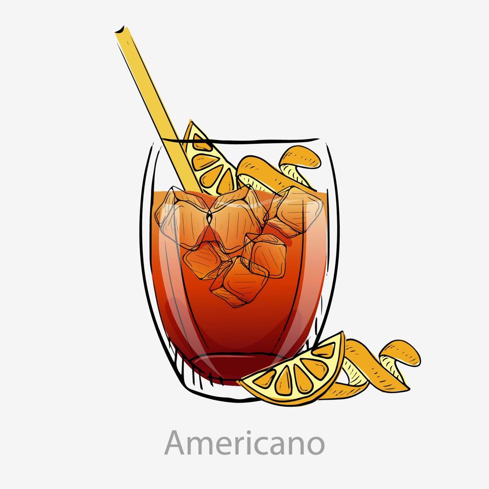 cocktail américain. cocktail apéritif vermouth alcoolisé et campari en verre à l'ancienne frais, revigorant avec pailles glaçons vecteur tranche orange, soda.