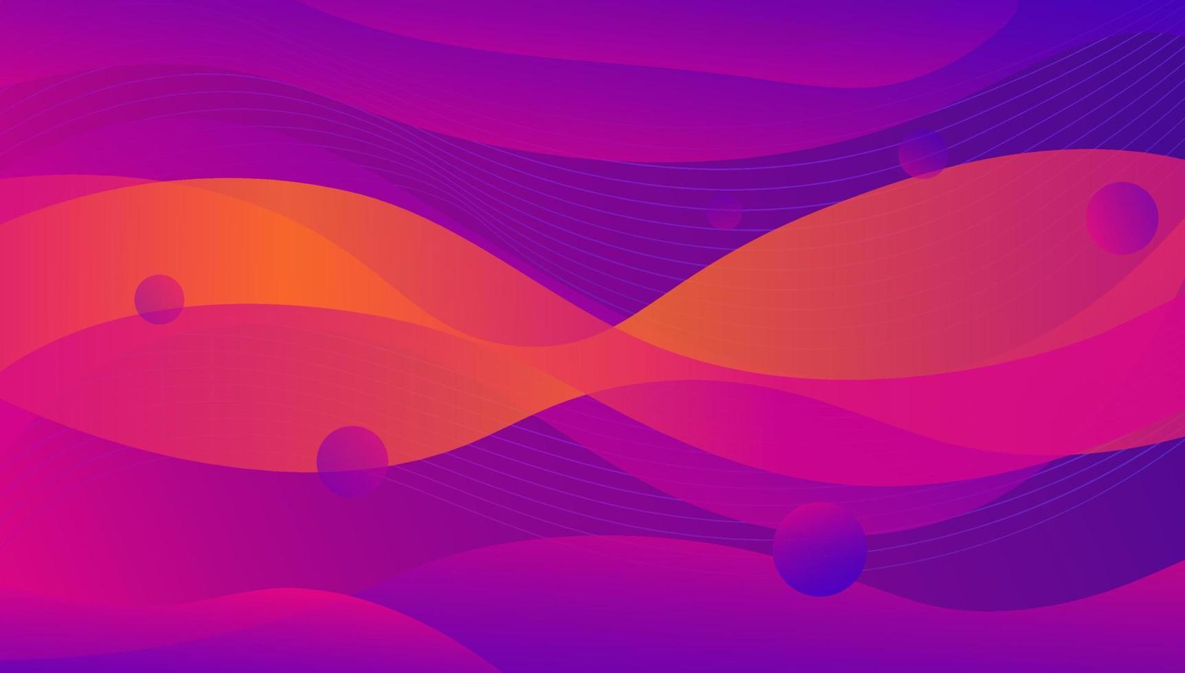 illustration graphique vectorielle de fond violet et orange vif futuriste coloré. espace 3d abstrait agitant le fond de surface colorée de flux avec forme de cercle et flux de ligne vecteur