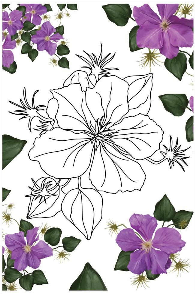 livre de coloriage de fleurs climatis avec des fleurs pour la détente, fleur décorative dans le style doodle vecteur