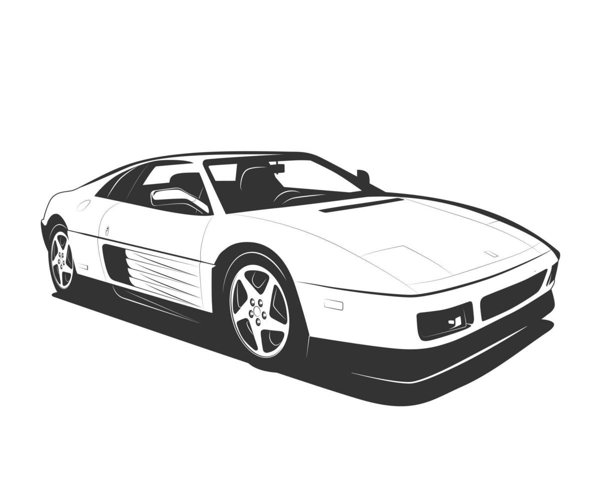 design plat blanc noir de supercar de vecteur. symbole de voiture de sport moderne pour logo ou impression vecteur