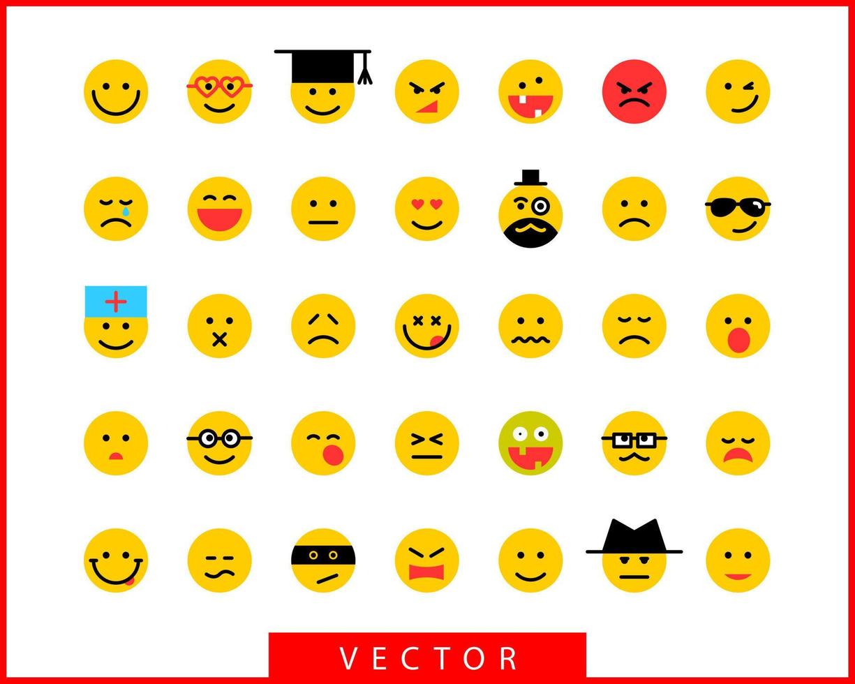 grand ensemble sourit visages. symbole vectoriel d'icône de sourire de collection. personnage de dessin animé de visage souriant.