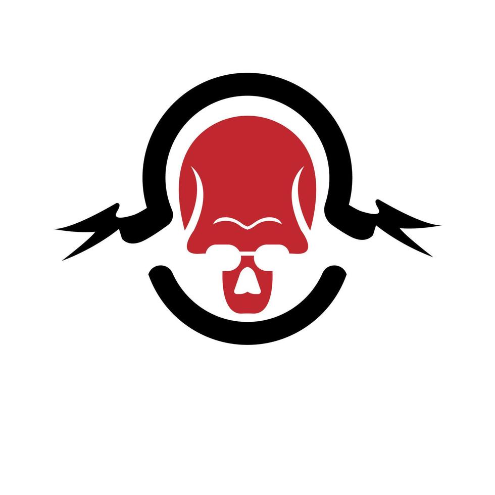 tête de mort rouge avec logo icône ruban noir vecteur