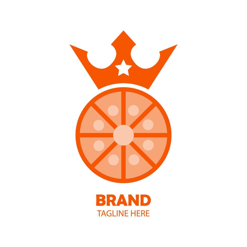 fruit orange, dessus est le logo de l'icône de la feuille de la couronne du roi vecteur