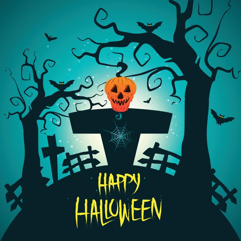 joyeux halloween bannière ou fond d'invitation à une fête avec des citrouilles sous l'illustration vectorielle au clair de lune vecteur