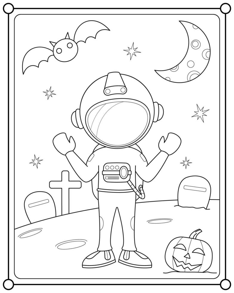 astronaute mignon dans la tombe de l'espace adapté à l'illustration vectorielle de la page de coloriage pour enfants vecteur