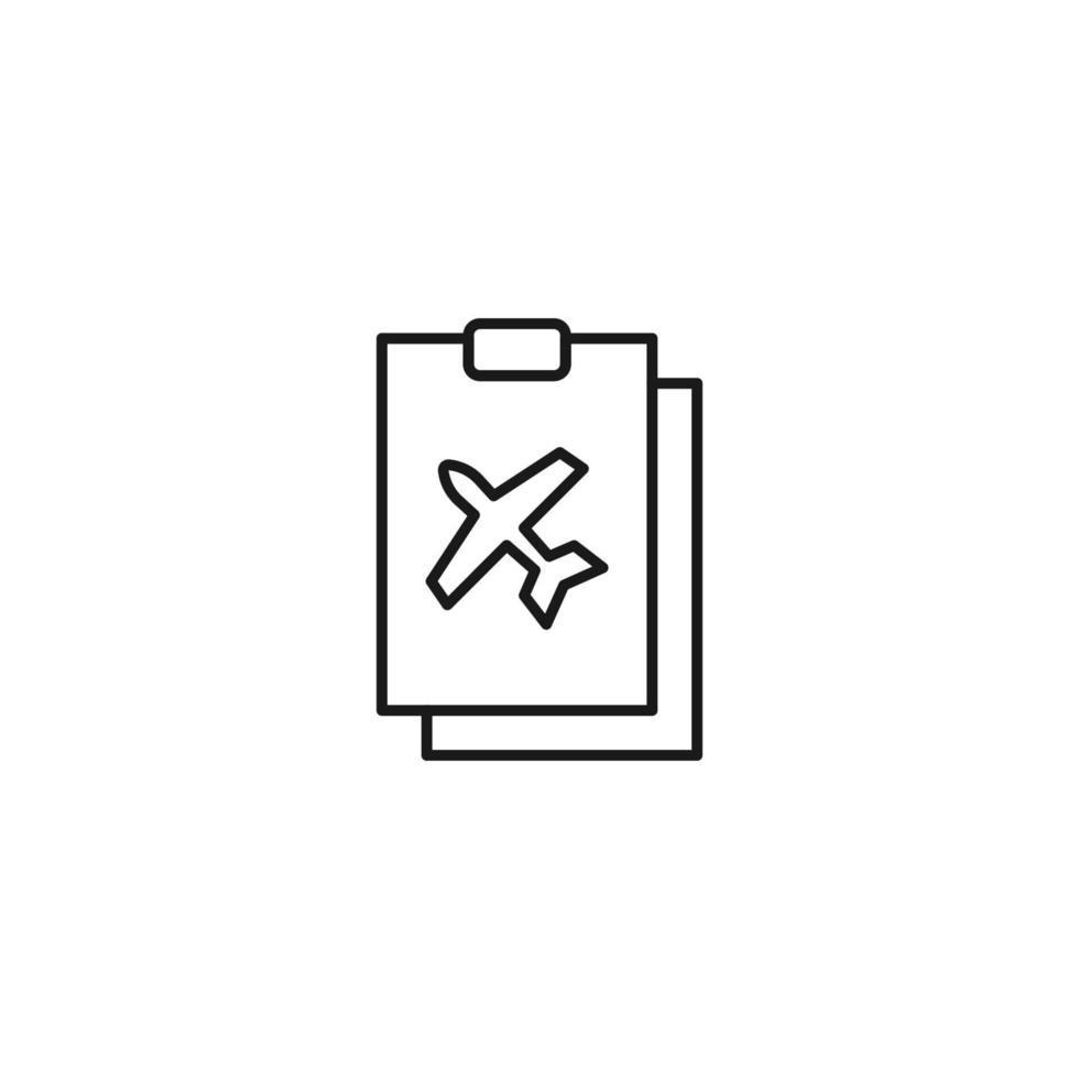 concept de document, bureau, contrat et accord. signe vectoriel monochrome dessiné dans un style plat. icône de ligne vectorielle d'avion volant sur le presse-papiers