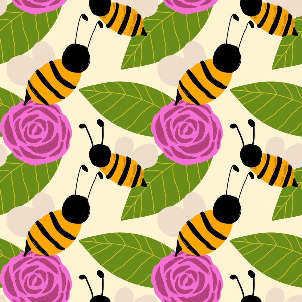 modèle sans couture avec des abeilles et des fleurs. motifs pour la décoration. motif de tissu naturel vintage. vecteur