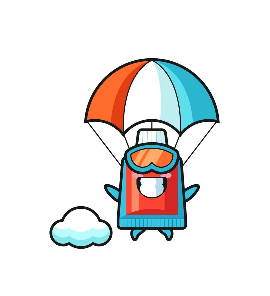 dessin animé de mascotte de dentifrice fait du parachutisme avec un geste heureux vecteur