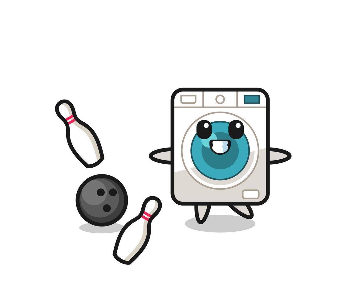 personnage de dessin animé de machine à laver joue au bowling vecteur