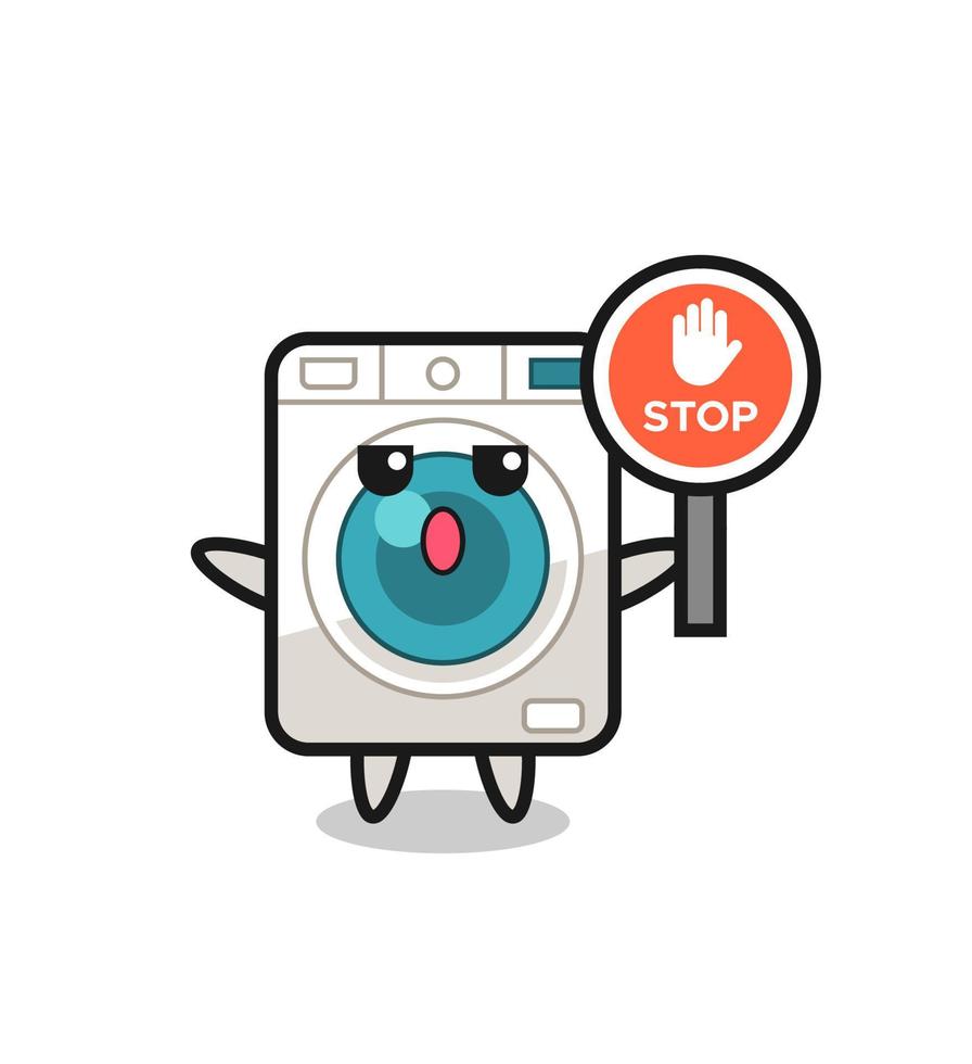 illustration de personnage de machine à laver tenant un panneau d'arrêt vecteur