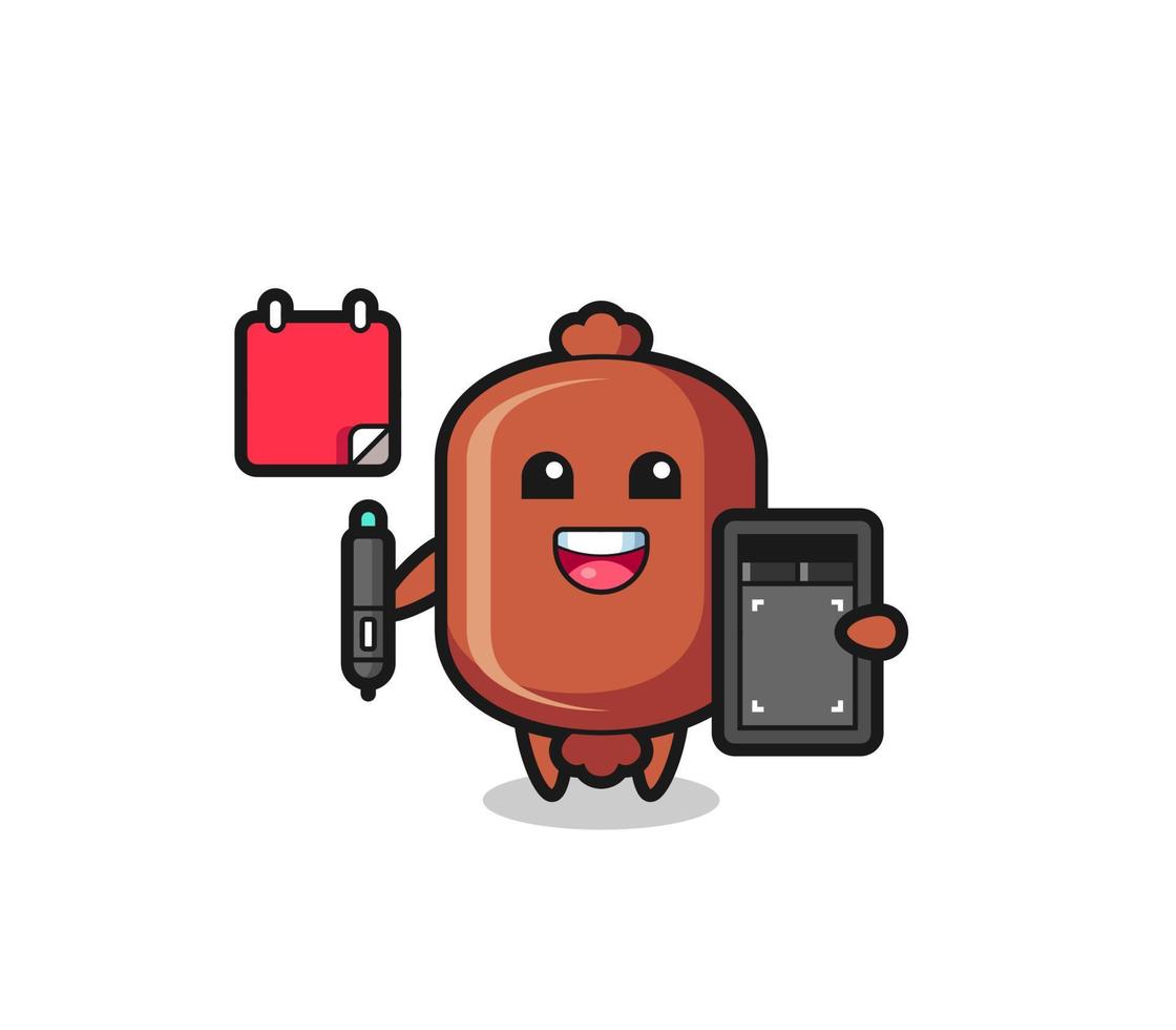 illustration de mascotte de saucisse en tant que graphiste vecteur