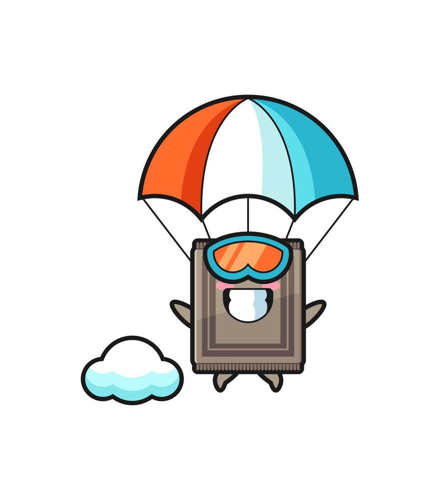 Caricature de mascotte de tapis fait du parachutisme avec un geste heureux vecteur