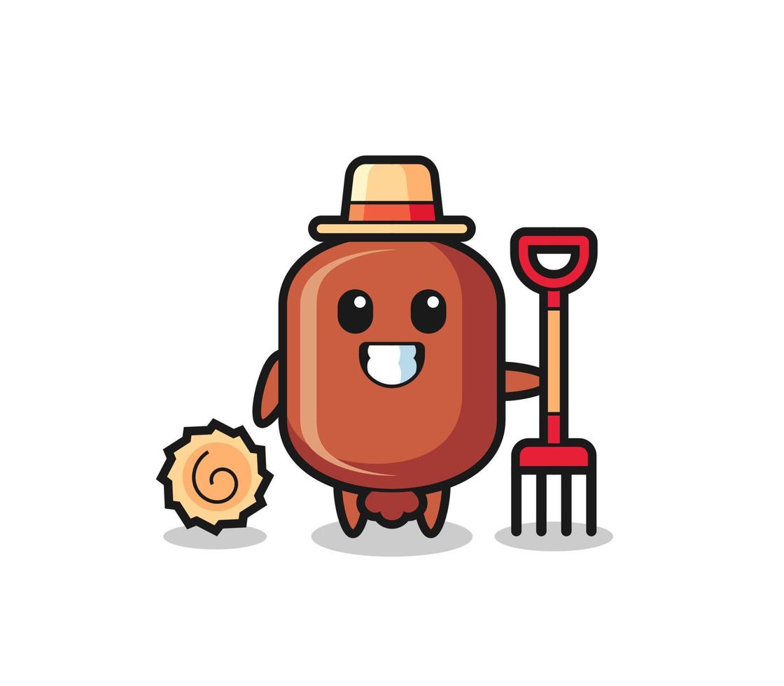 personnage mascotte de saucisse en tant qu'agriculteur vecteur