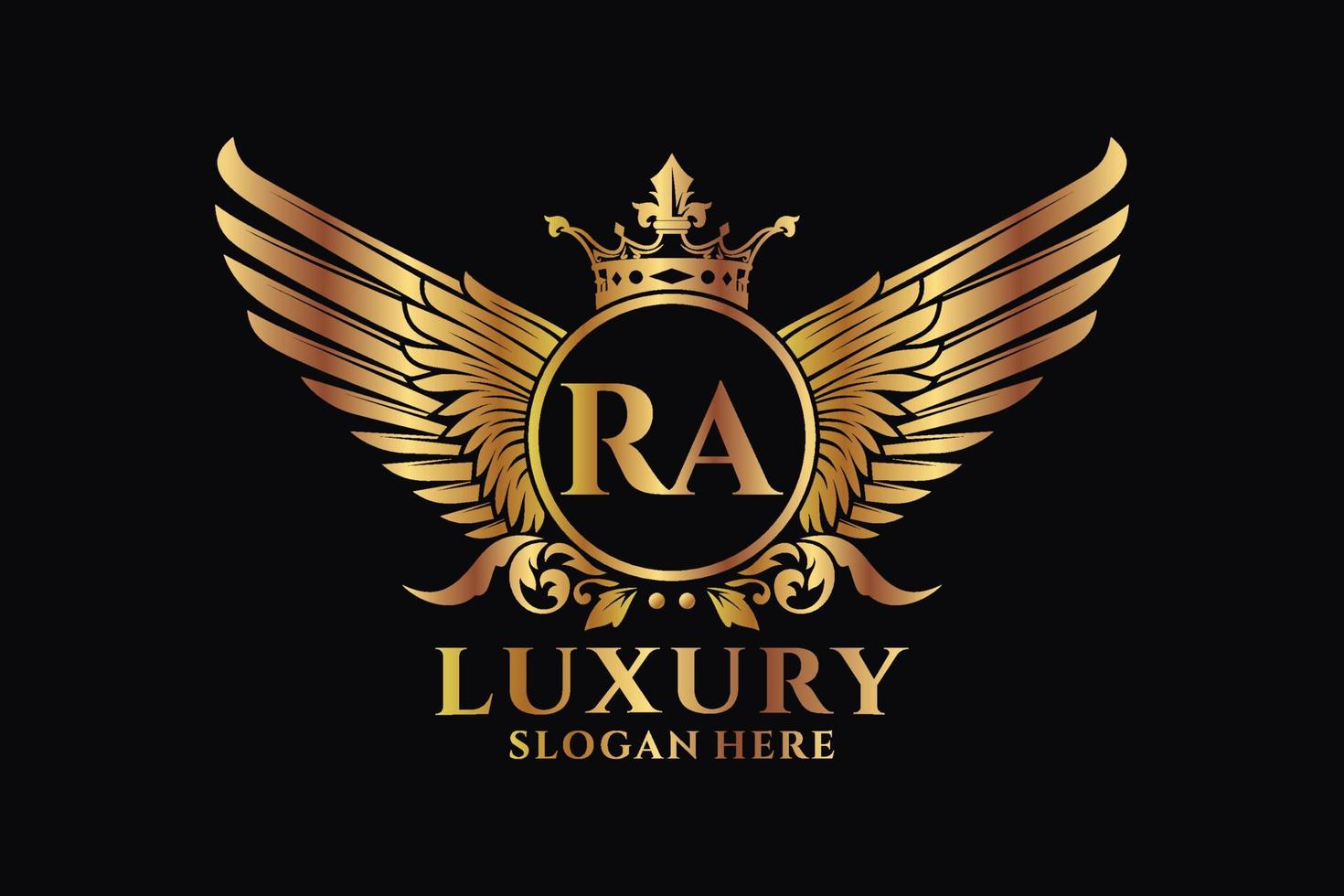 lettre d'aile royale de luxe ra crête vecteur de logo couleur or, logo de victoire, logo de crête, logo d'aile, modèle de logo vectoriel.