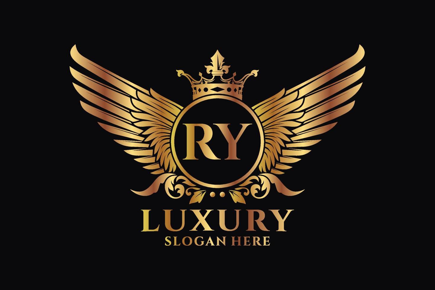 lettre d'aile royale de luxe ry crest logo couleur or vecteur, logo de victoire, logo de crête, logo d'aile, modèle de logo vectoriel. vecteur