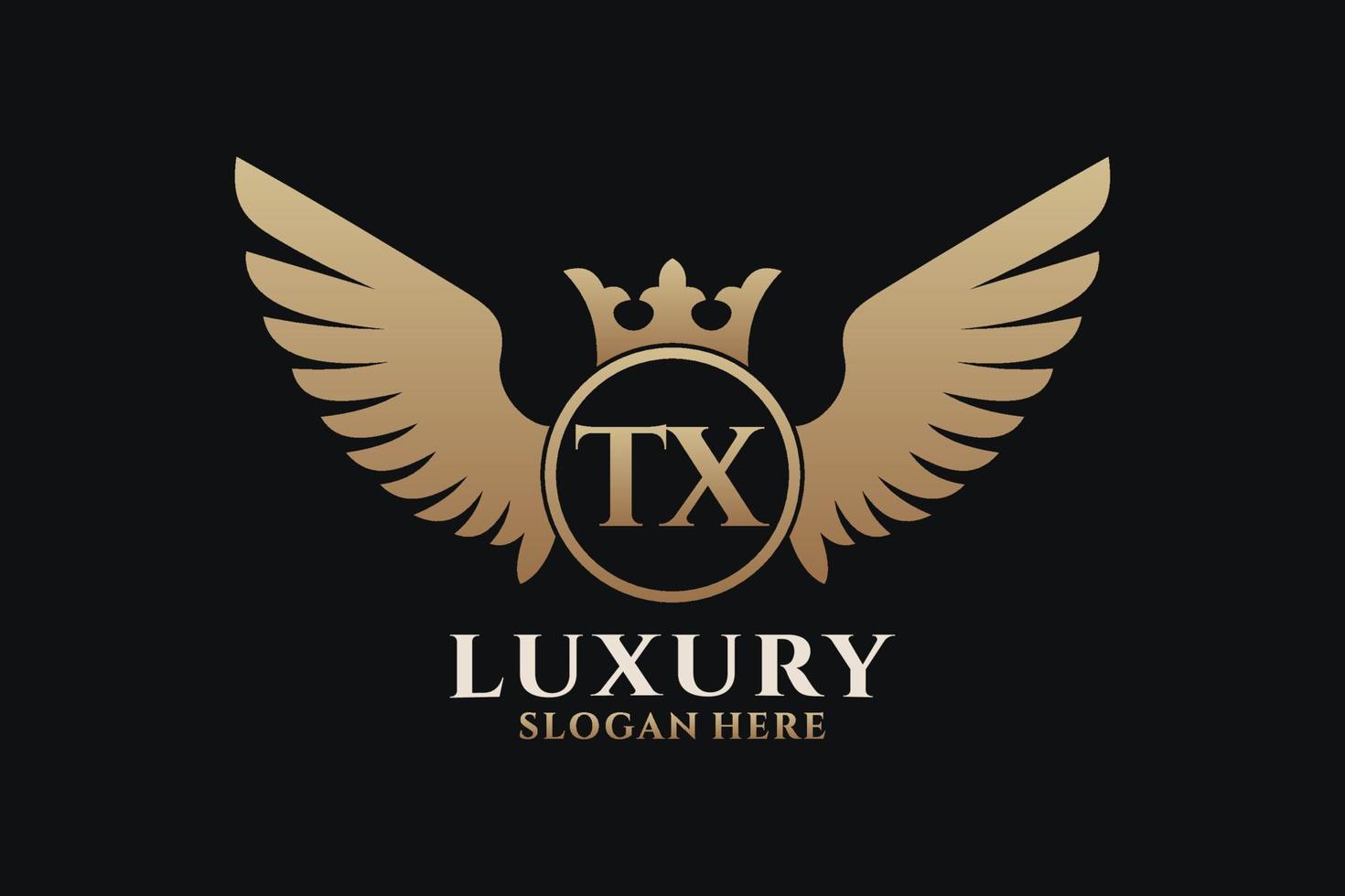 lettre d'aile royale de luxe tx crête or couleur logo vecteur, logo de victoire, logo de crête, logo d'aile, modèle de logo vectoriel. vecteur